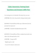 Cyber Awareness Training Exam Questions and Answers 100&percnt; Pass