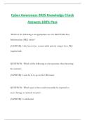 Cyber Awareness 2025 Knowledge Check Answers 100&percnt; Pass