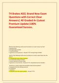  T4 Brakes ASE&vert; Brand New Exam Questions with Correct Clear Answers&vert; All Graded A&plus;&vert;Latest Premium Update&vert;100&percnt; Guaranteed Success&period;