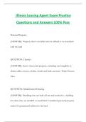 Illinois Leasing Agent Exam Practice Questions and Answers 100&percnt; PassIllinois Leasing Agent Exam Practice Questions and Answers 100&percnt; Pass