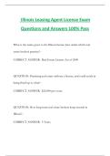  Illinois Leasing Agent License Exam Questions and Answers 100&percnt; Pass
