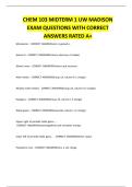 CHEM 103 MIDTERM 1 UW MADISON EXAM QUESTIONS WITH CORRECT ANSWERS RATED A