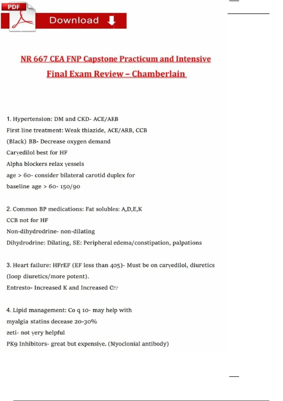 NR 667 CEA FNP Capstone Practicum & Intensive Final Exam | Chamberlain ...