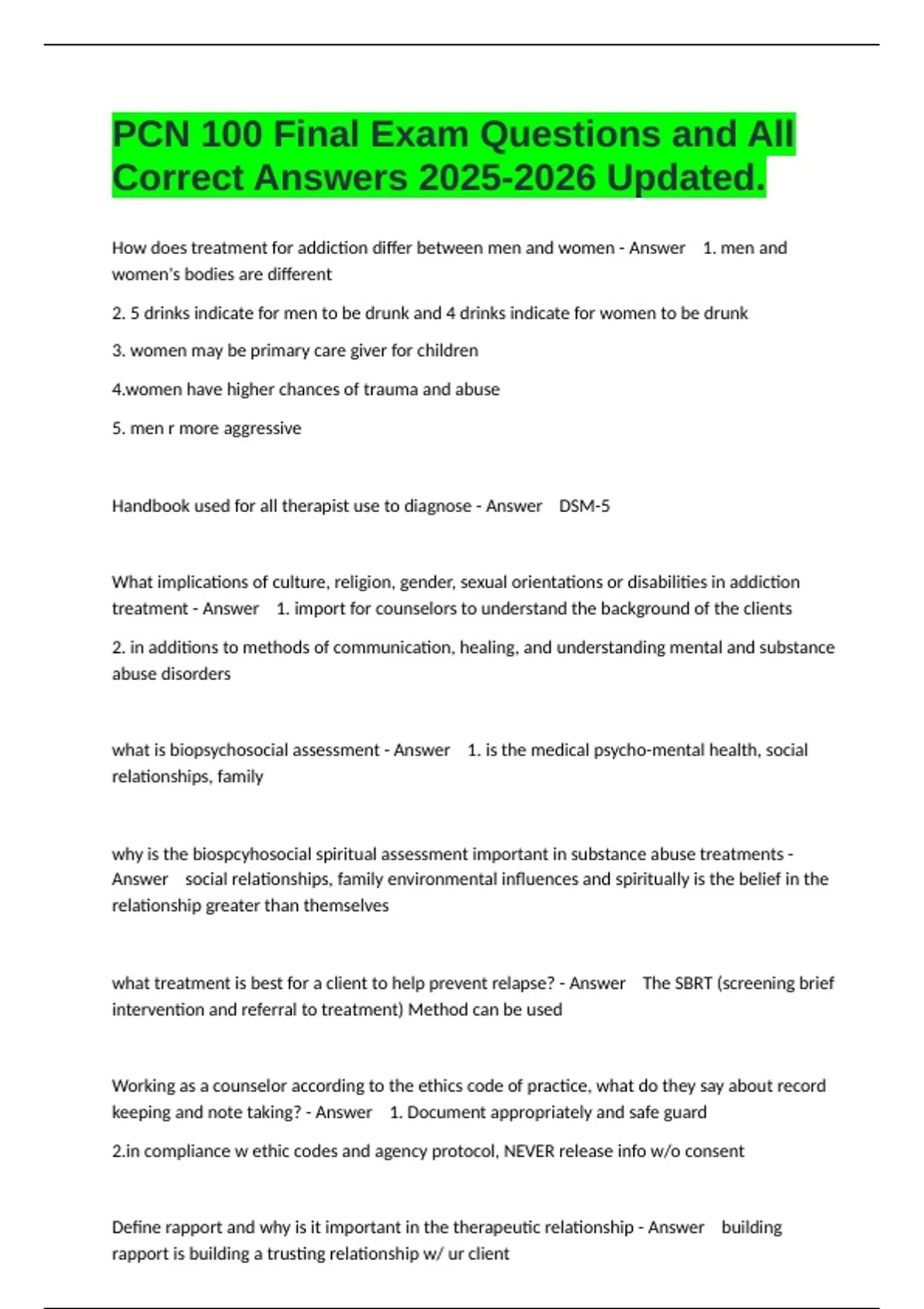 PCN 100 Final Exam Questions and All Correct Answers Updated. - PCN 100 ...