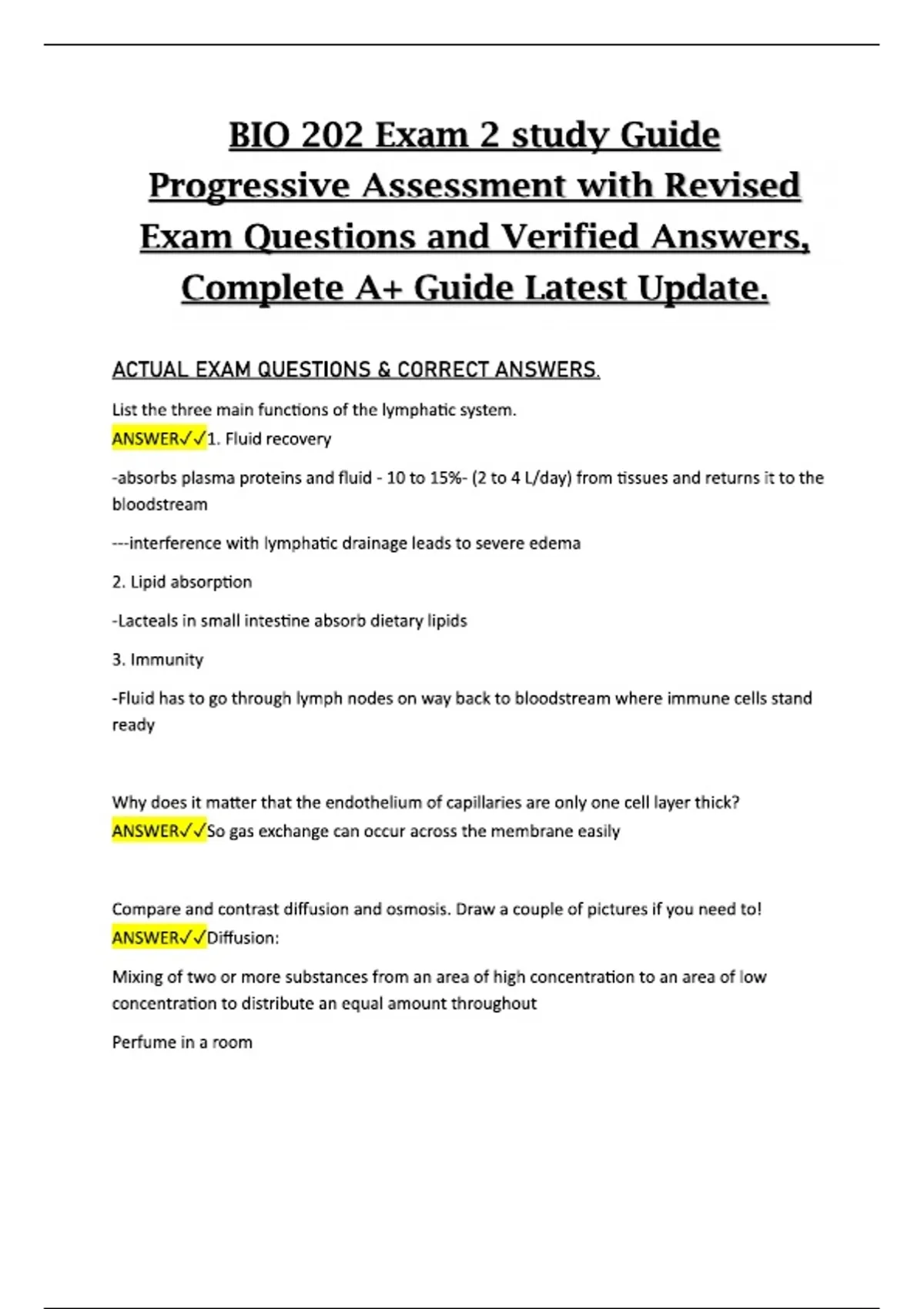 BIO 202 – Exam 2 Study Guide | Progressive Assessment with Revised Exam ...