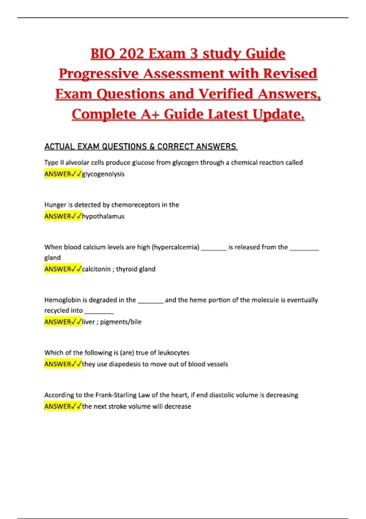 BIO 202 – Exam 3 Study Guide | Progressive Assessment with Revised Exam ...