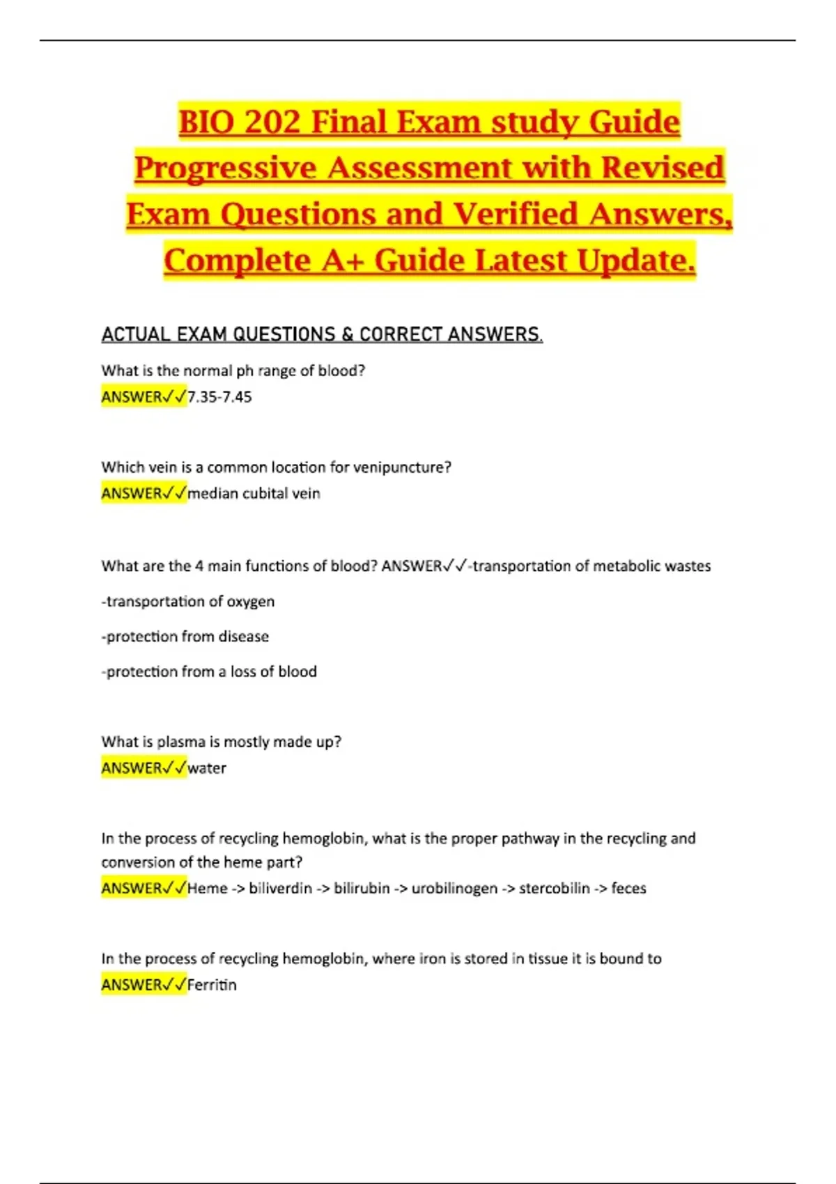 BIO 202 – Final Exam Study Guide | Progressive Assessment with Revised ...
