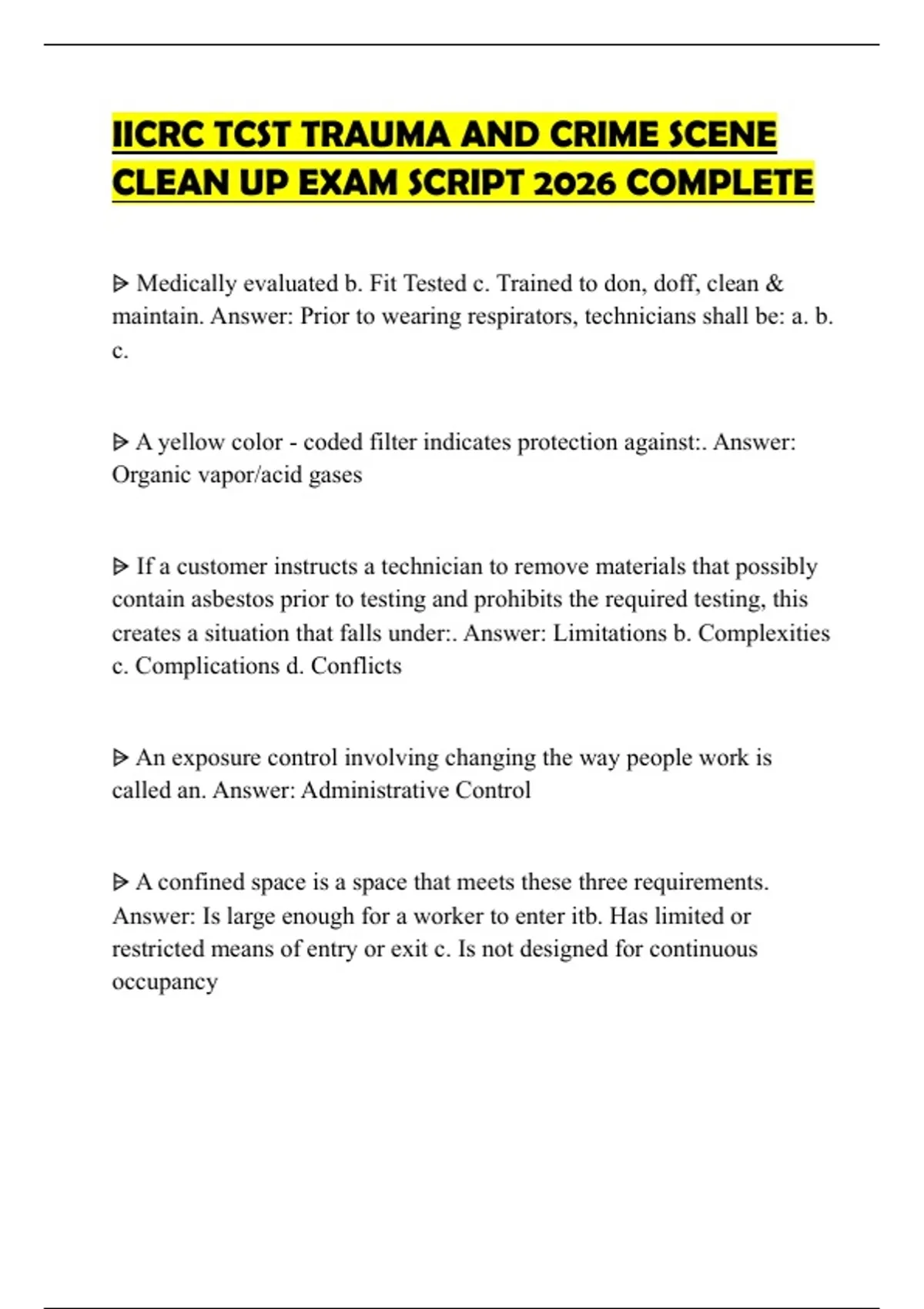 Crime Scene Script IICRC TCST TRAUMA AND CRIME SCENE CLEAN UP EXAM SCRIPT 2026 COMPLETE ...
