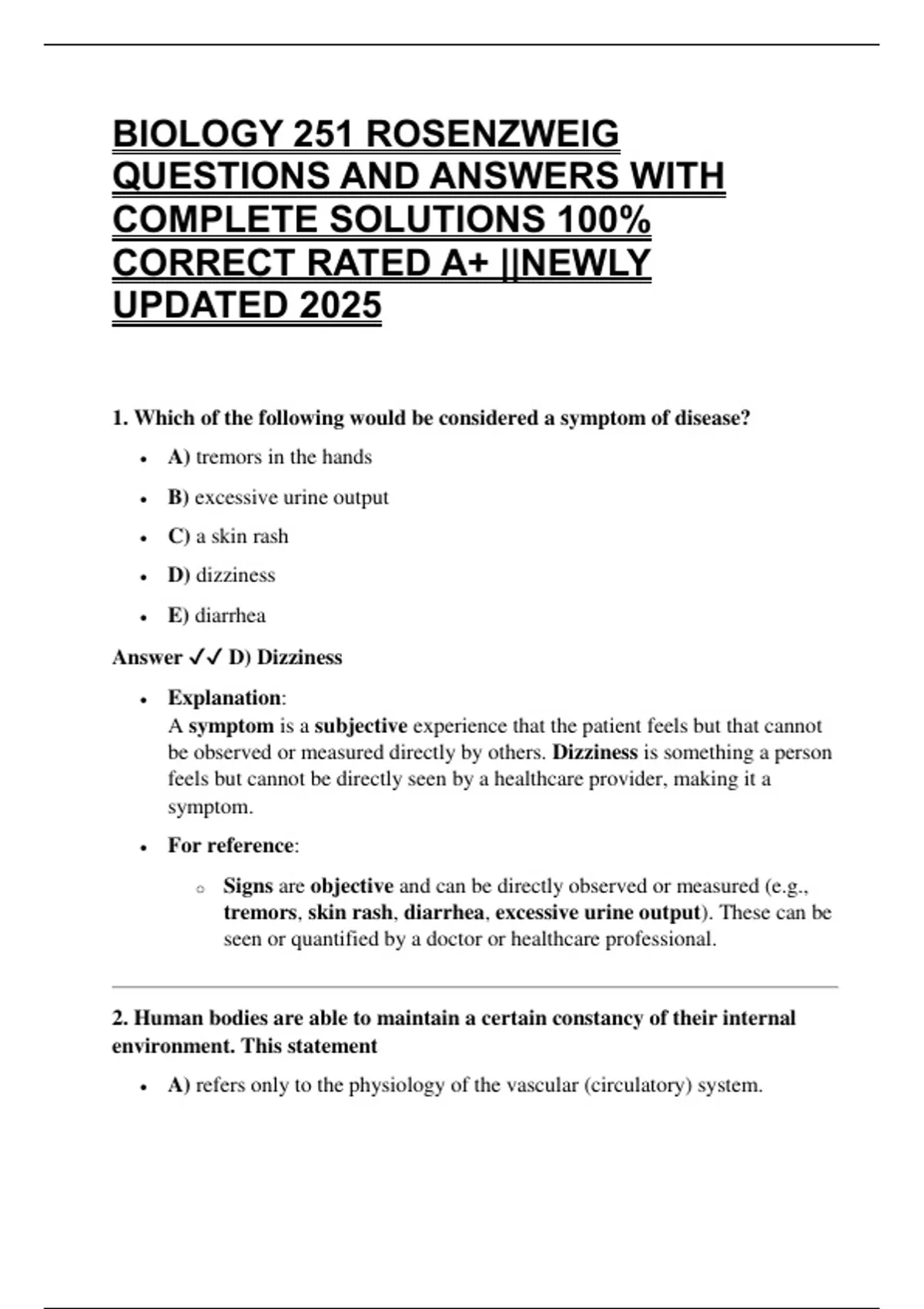 BIOLOGY 251 ROSENZWEIG QUESTIONS AND ANSWERS WITH COMPLETE SOLUTIONS ...