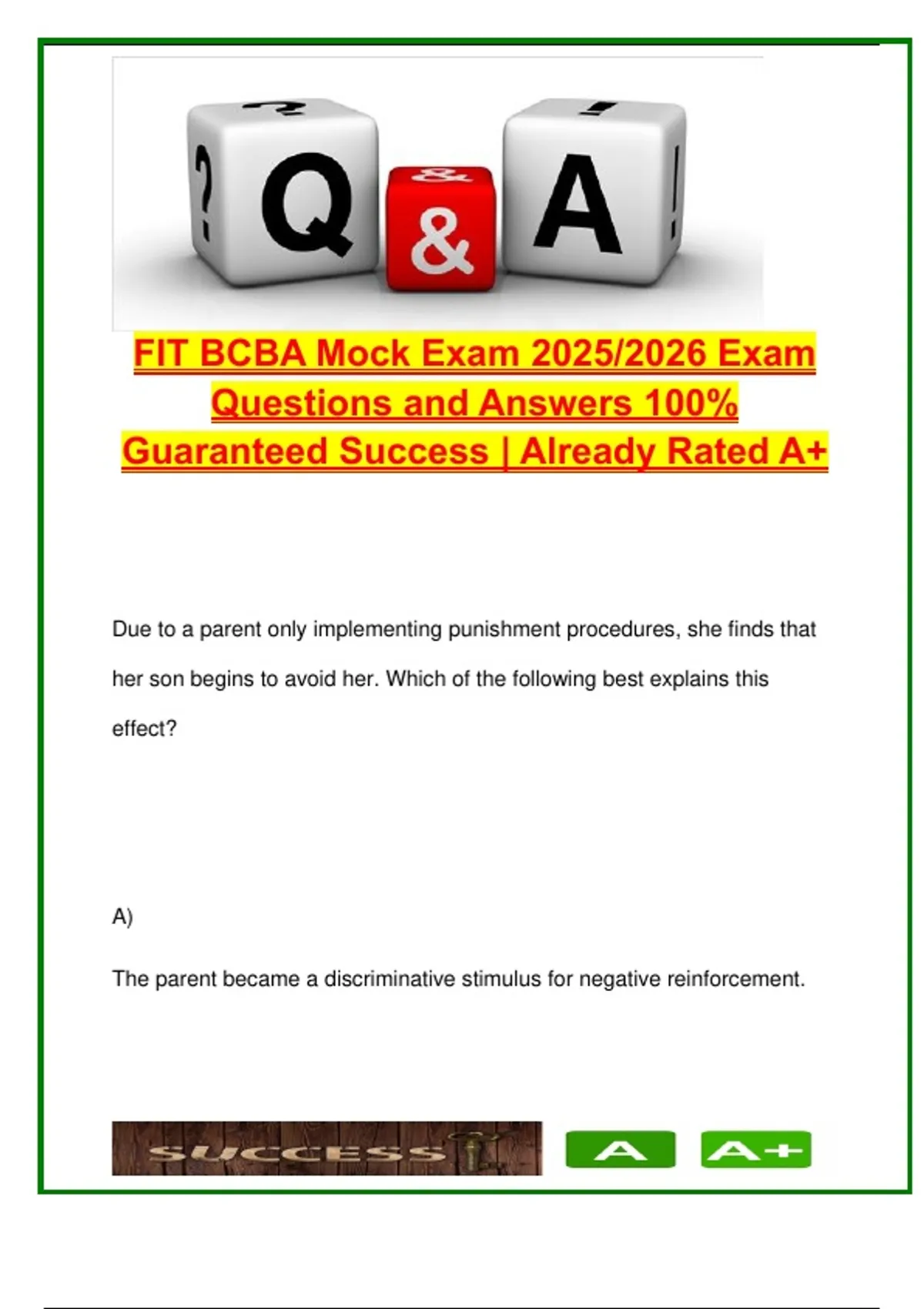 BCBA Mock Exam 2025 | 160 Practice Questions with Answers | FIT Program ...