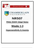 NR 507 Final Exam Edapt Notes Weeks 1&ndash;3 &ndash; Hypersensitivity & Anemia &lpar;Chamberlain&rpar;
