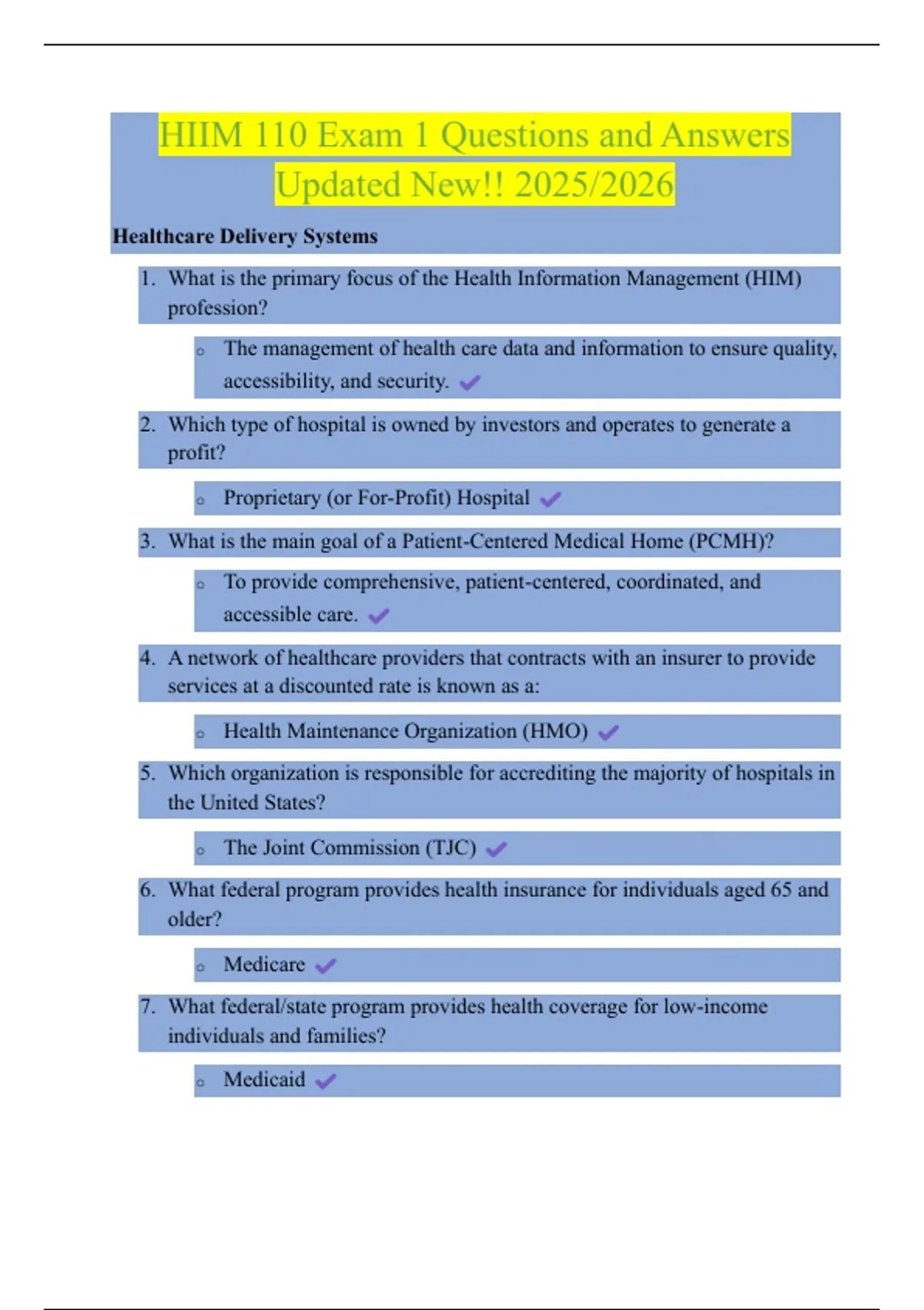 HIIM 110 Exam 1 Questions and Answers Updated New!! 2025/2026 - HIIM ...