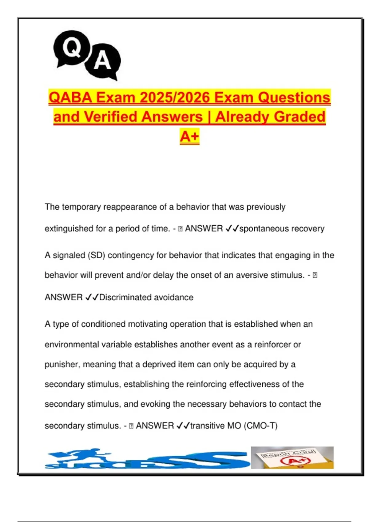 QABA Exam (2025/2026) | 100+ Verified Questions & Answers | ABA ...