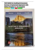 TEST BANK For Auditing & Assurance Services&colon; A Systematic Approach&comma; 12th Edition By William Messier Jr&comma; Steven Glover&comma; Verified Chapter 1 - 21&comma; All Chapters &comma;Complete Newest Version 