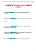PSYCHOLOGY 100 EXAM 1 WITH CORRECT ANSWERS
