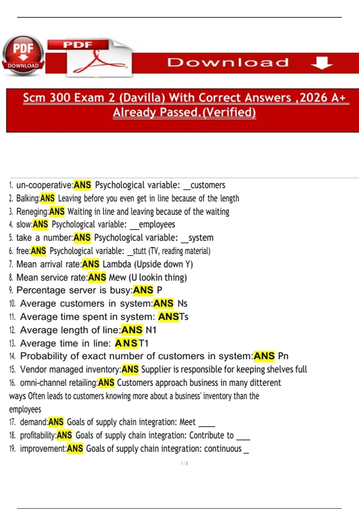 Scm 300 Exam 2 (Davilla) With Correct Answers ,2026 A+ Already Passed ...