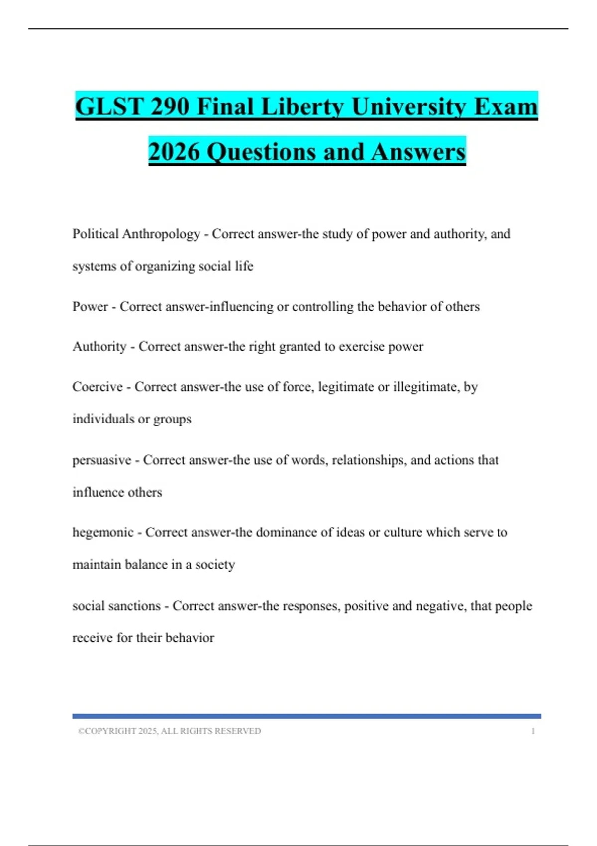 GLST 290 Final Liberty University Exam 2026 Questions and Answers ...