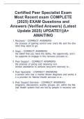 Certified Peer Specialist Exam  Most Recent exam COMPLETE  &lpar;2025&rpar; EXAM Questions and  Answers &lpar;Verified Answers&rpar; &lpar;Latest  Update 2025&rpar; UPDATE&excl;&excl;&vert;&vert;A&plus;  AWAITING 