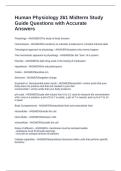 Human Physiology 261 Midterm Study Guide Questions with Accurate Answers