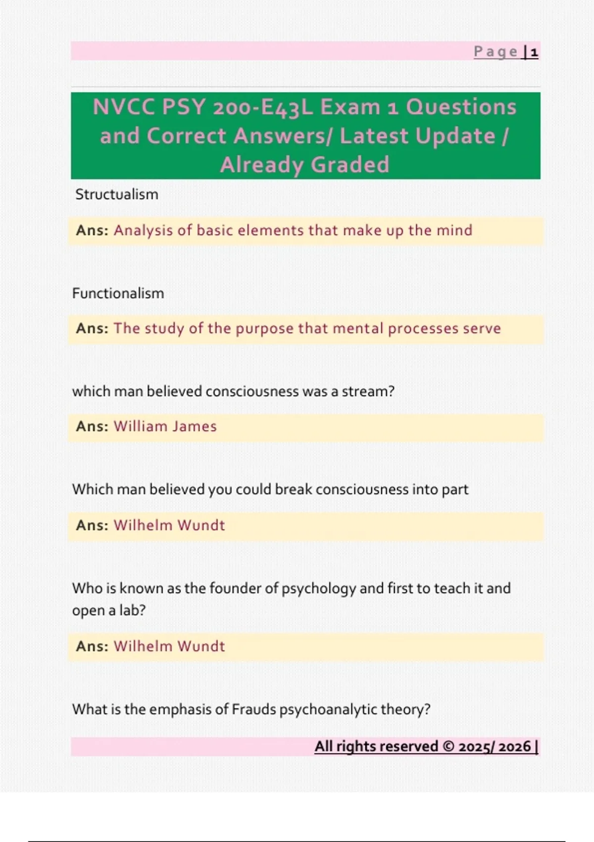 NVCC PSY 200-E43L Exam 1 Questions and Correct Answers/ Latest Update ...