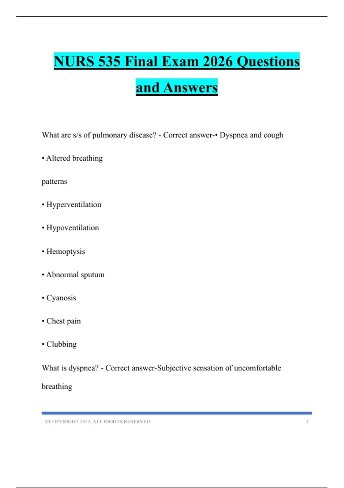NURS 535 Final Exam 2026 Questions and Answers - NURS-535 - Stuvia US