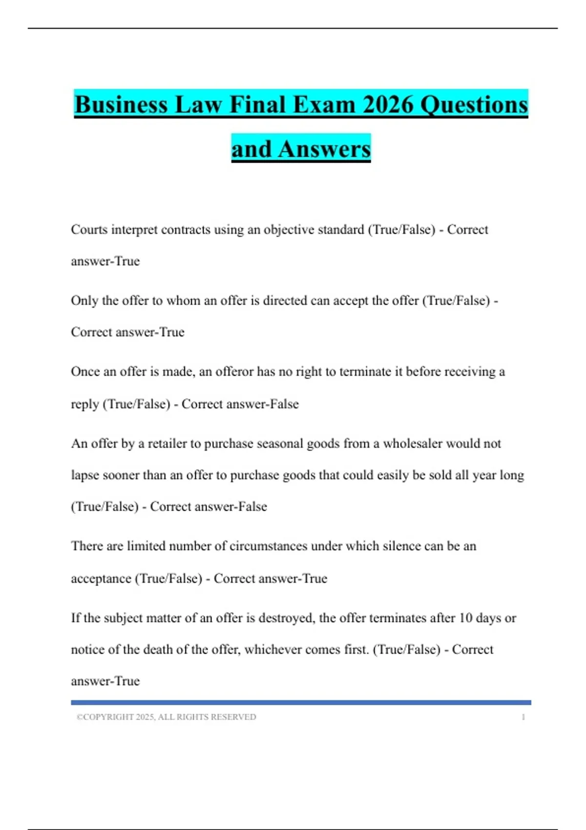 Business Law Final Exam 2026 Questions and Answers - AS Business ...
