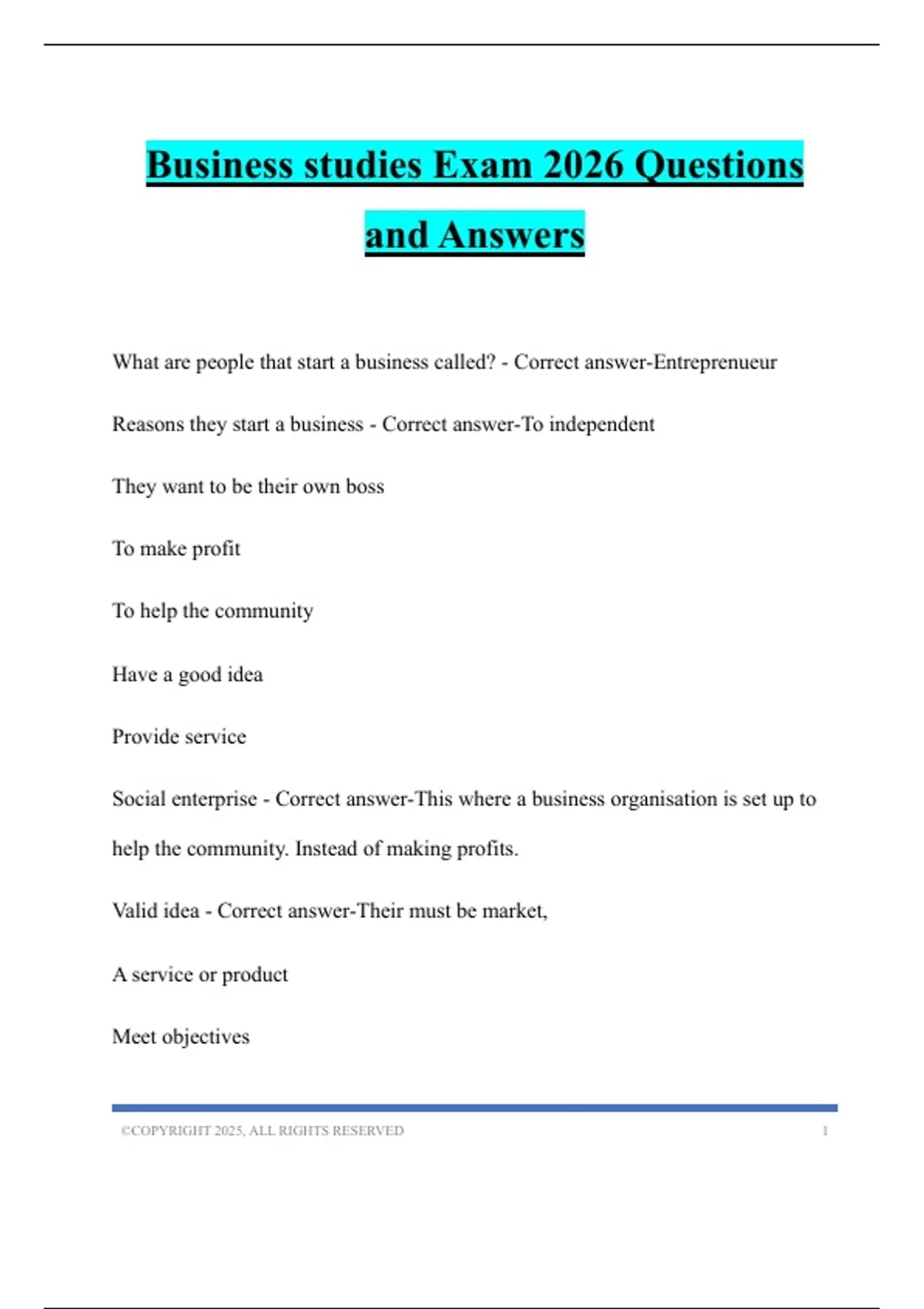 Business studies Exam 2026 Questions and Answers - AS Business Studies ...