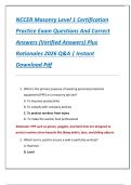 NCCER Masonry Level 1 Certification  Practice Exam Questions And Correct  Answers &lpar;Verified Answers&rpar; Plus  Rationales 2026 Q&A &vert; Instant  Download Pdf