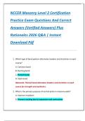 NCCER Masonry Level 2 Certification  Practice Exam Questions And Correct  Answers &lpar;Verified Answers&rpar; Plus  Rationales 2026 Q&A &vert; Instant  Download Pdf 