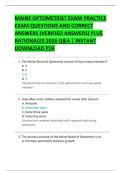 MAINE OPTOMETRIST EXAM PRACTICE  EXAM QUESTIONS AND CORRECT  ANSWERS &lpar;VERIFIED ANSWERS&rpar; PLUS  RATIONALES 2026 Q&A &vert; INSTANT  DOWNLOAD PDF