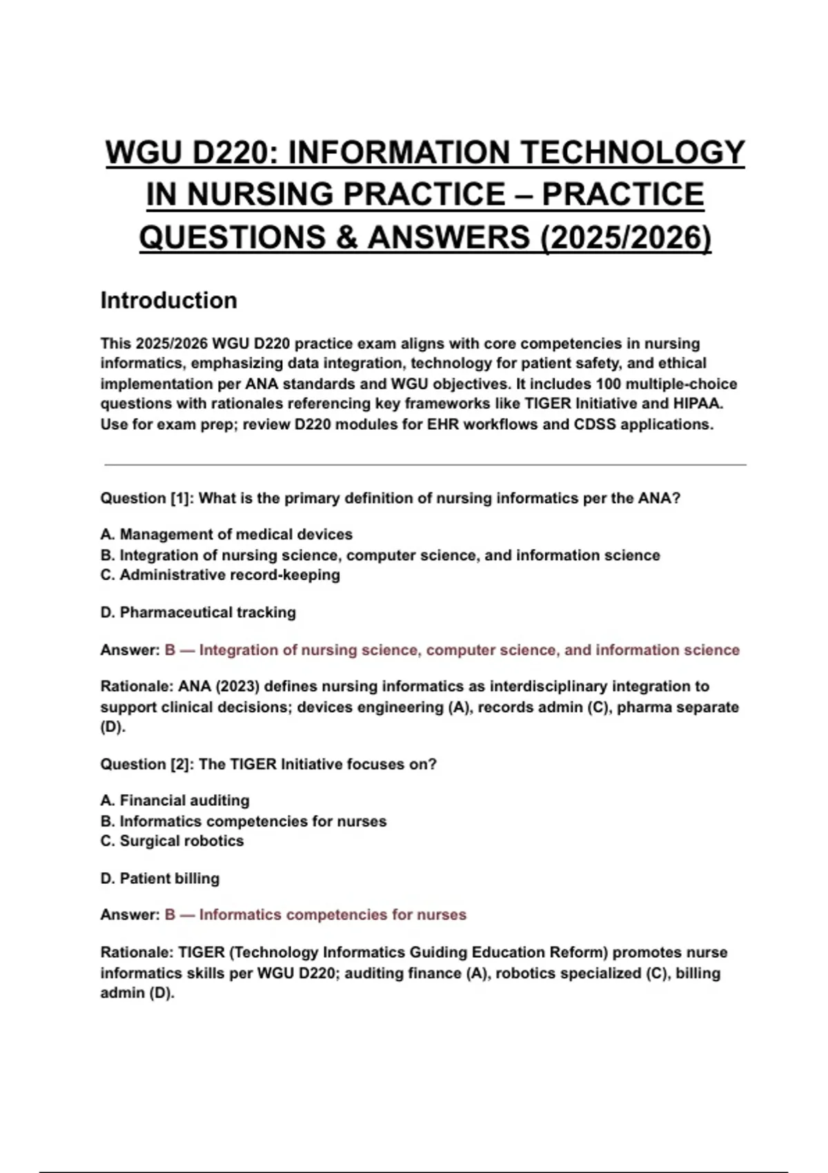 WGU D220: Information Technology in Nursing Practice – Practice ...