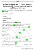 Abnormal Psych Exam 3 - Eating Disorders  Questions with Correct Answers Questions  and Correct Answers 