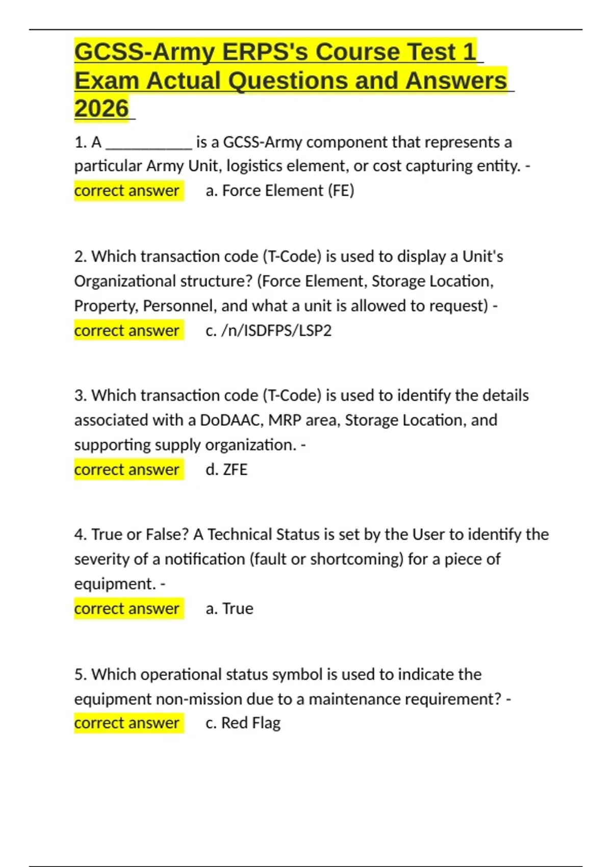 GCSS-Army ERPS-s Course Test 1 Exam Actual Questions and Answers 2026 ...