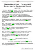 Abnormal Psych Exam 1 Questions with  Correct Answers Questions and Correct  Answers