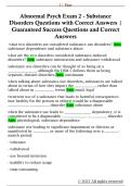 Abnormal Psych Exam 2 - Substance  Disorders Questions with Correct Answers &vert;  Guaranteed Success Questions and Correct  Answers