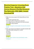 Electrical Inspector Licensing Exam  Practice Test &ndash; Questions And  Correct Answers &lpar;Verified Answers&rpar;  Plus Rationales 2026 Q&A &vert; Instant  Download Pdf 