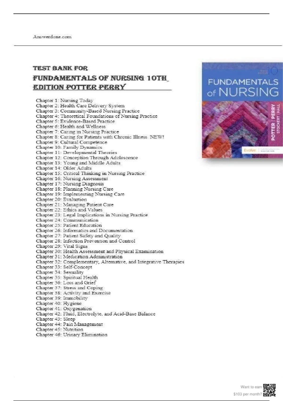 Test Bank for Fundamentals of Nursing 10th Edition | Potter, Perry ...