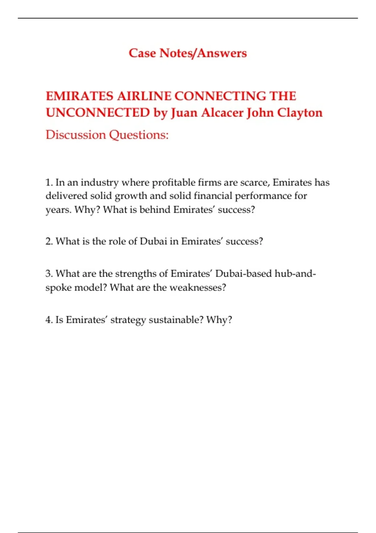 Unconnected Case Notes/ Answers EMIRATES AIRLINE CONNECTING THE UNCONNECTED by Juan ...
