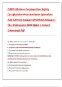 OSHA 30-Hour Construction Safety  Certification Practice Exam Questions  And Correct Answers &lpar;Verified Answers&rpar;  Plus Rationales 2026 Q&A &vert; Instant  Download Pdf