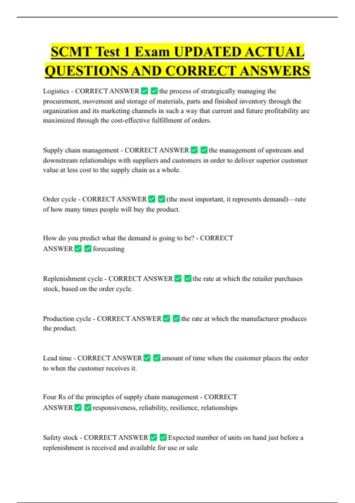 Scmt Prs SCMT Test 1 Exam UPDATED ACTUAL QUESTIONS AND CORRECT ANSWERS - SCMT ...