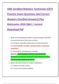 SME Certified Robotics Technician &lpar;CRT&rpar;  Practice Exam Questions And Correct  Answers &lpar;Verified Answers&rpar; Plus  Rationales 2026 Q&A &vert; Instant  Download Pdf 