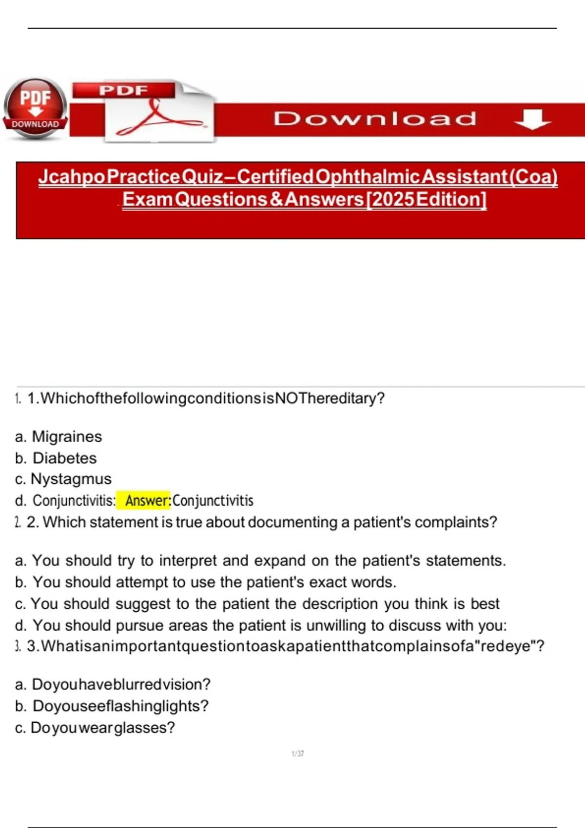 JCAHPO Practice Quiz – Certified Ophthalmic Assistant (COA) Exam ...
