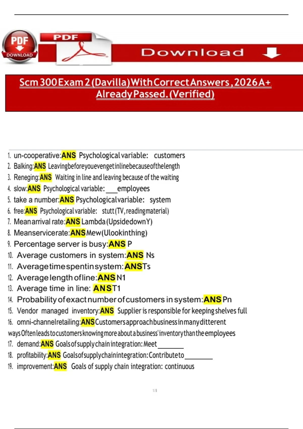 Scm 300 Exam 2 (Davilla) With Correct Answers ,2026 A+ Already Passed ...