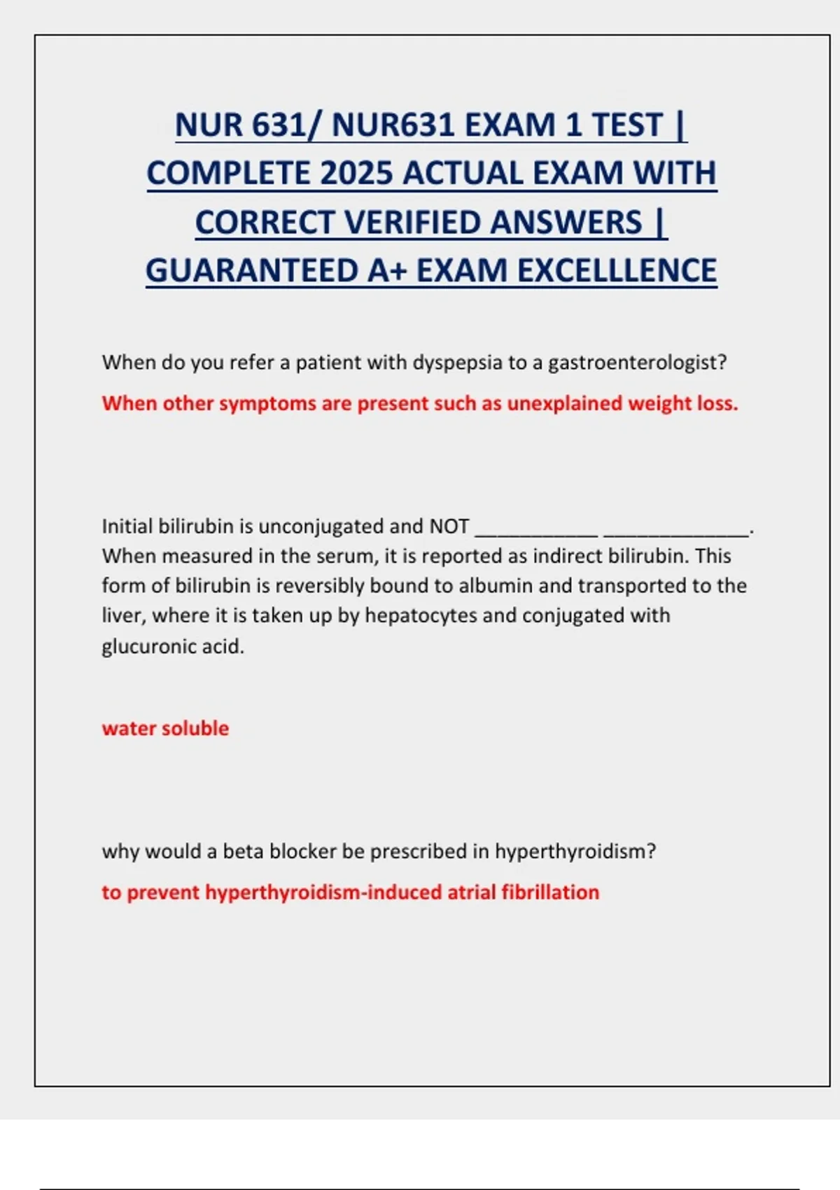 NUR 631 Exam 1 Test Bank 2025 | Gastroenterology, Hepatology ...