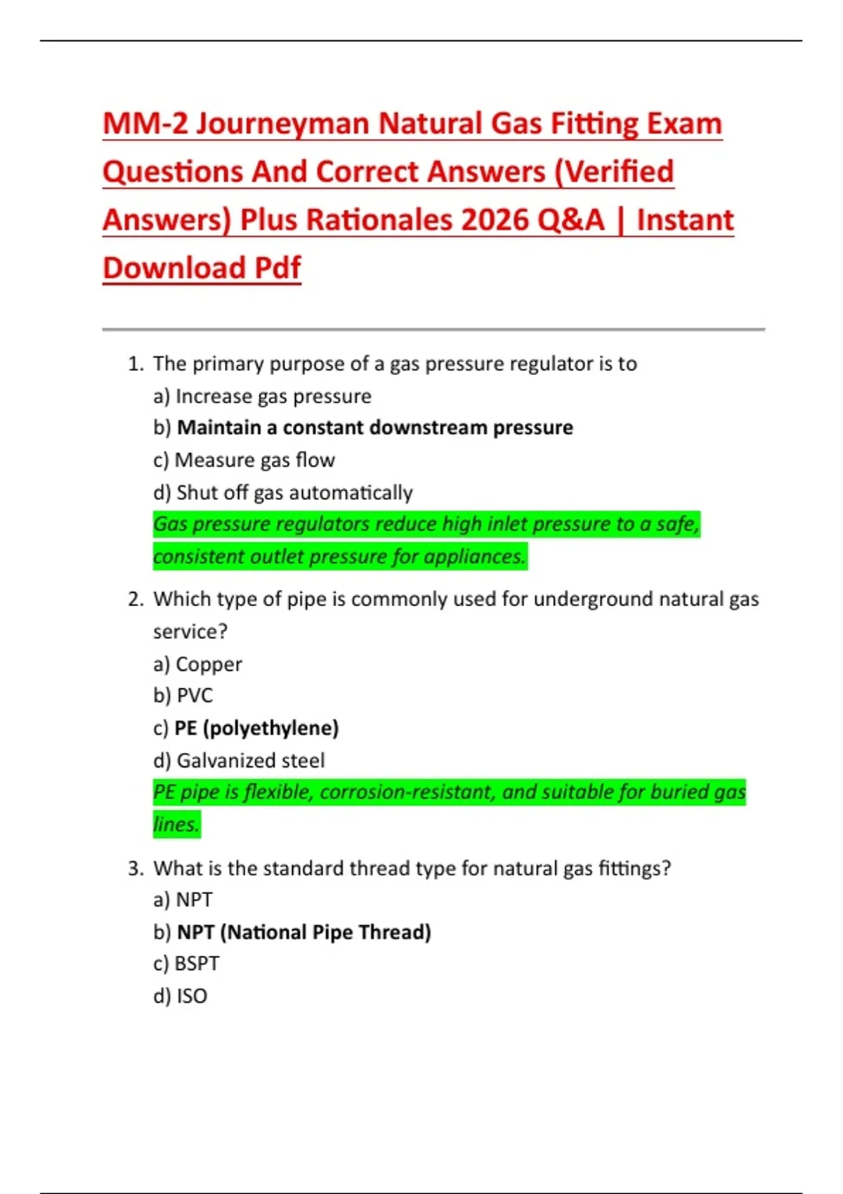 MM-2 Journeyman Natural Gas Fitting Exam Questions And Correct Answers ...
