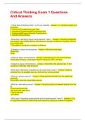 Critical Thinking Exam 1 Questions And Answers