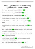 BTEC Applied Science Unit 1 Chemistry  Questions and Correct Answers