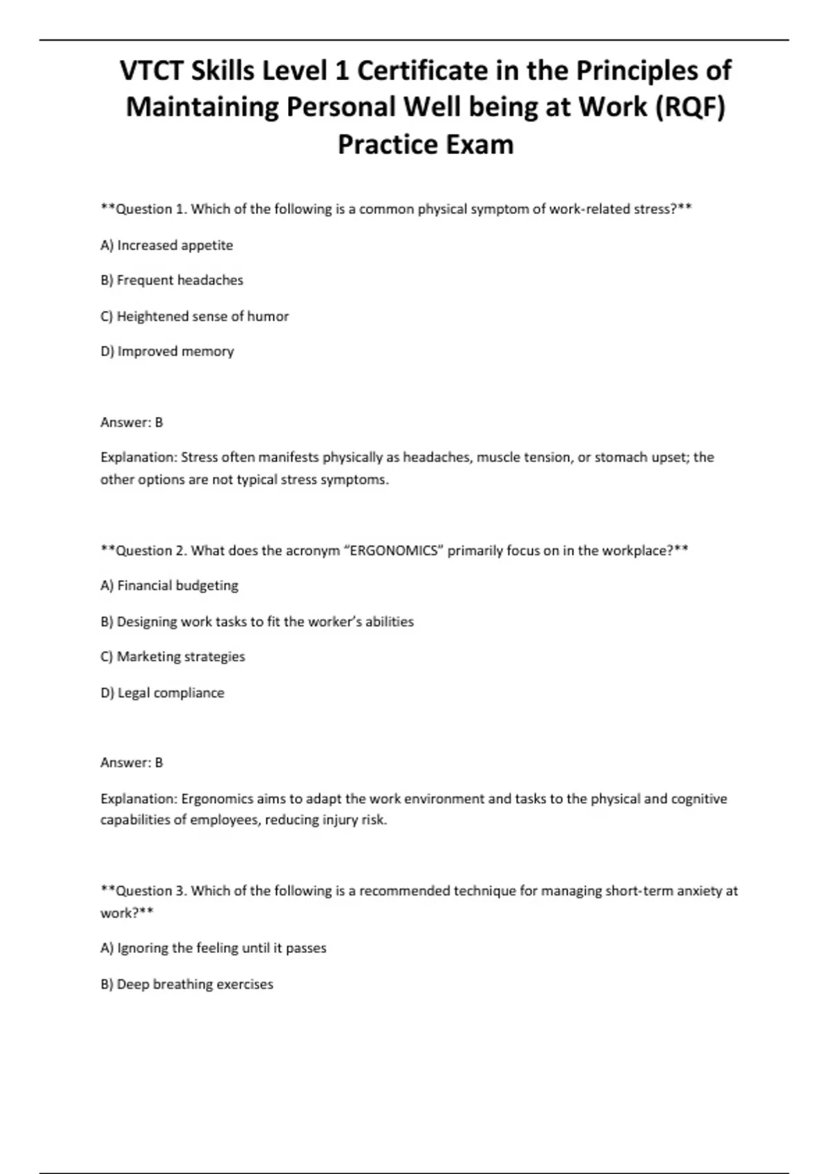 Course Work Level 1 VTCT Skills Level 1 Certificate in the Principles of Maintaining ...