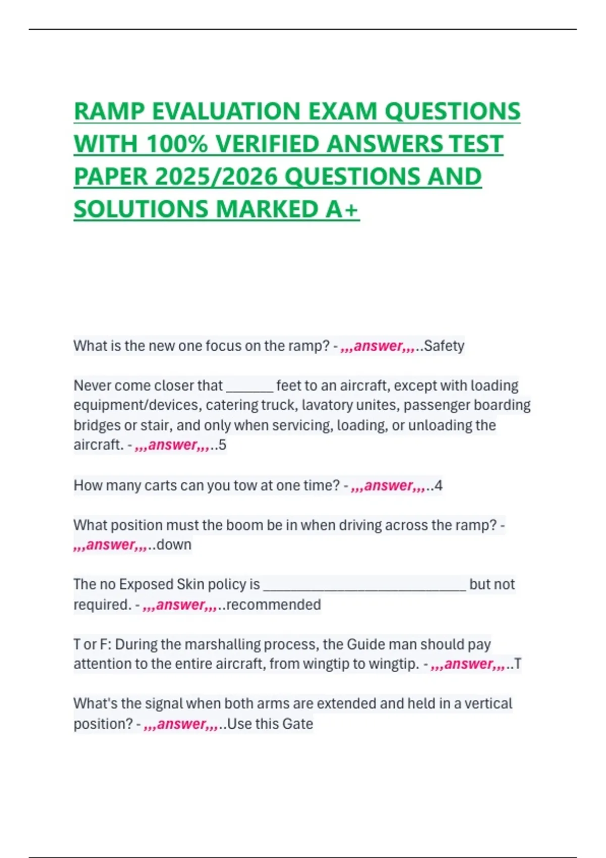 RAMP EVALUATION EXAM QUESTIONS WITH 100% VERIFIED ANSWERS TEST PAPER ...