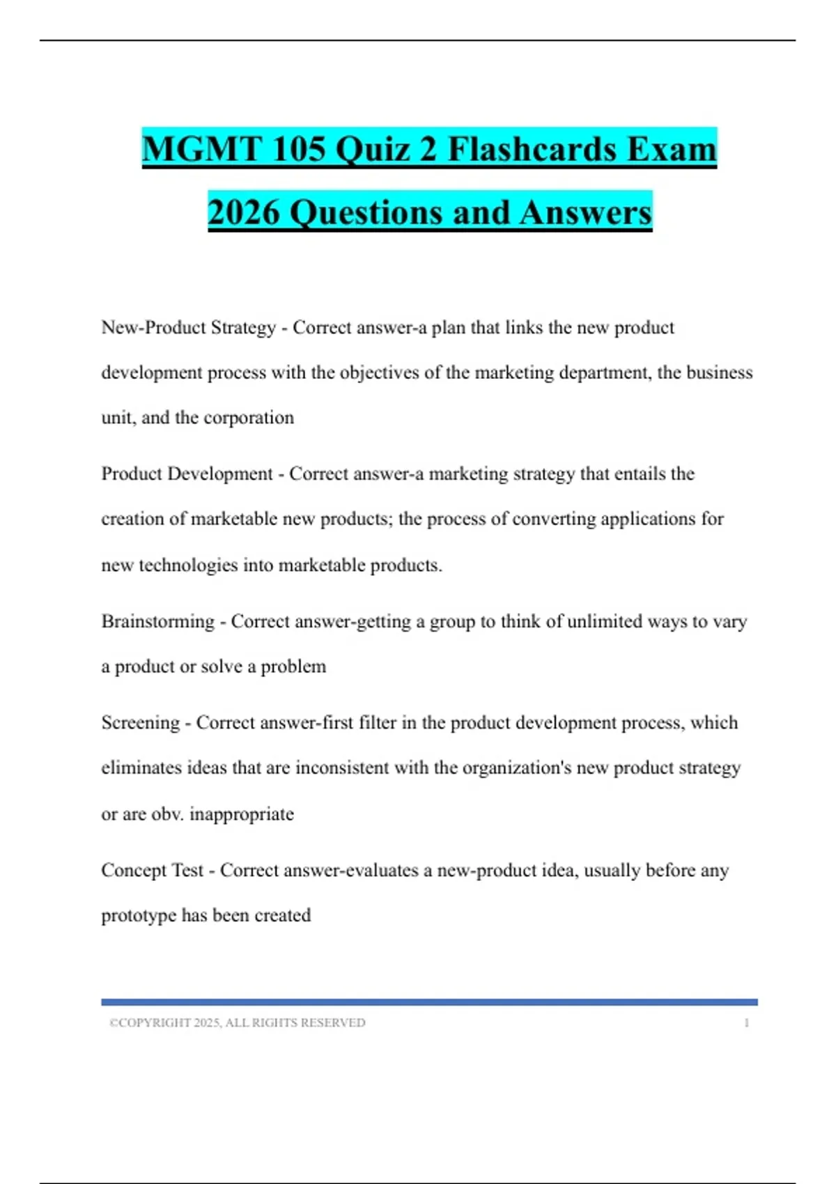 MGMT 105 Quiz 2 Flashcards Exam 2026 Questions and Answers - MGMT 105 ...